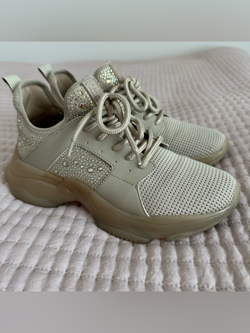 Steve Madden Ganzo-R blush multi fashion lace-up rhinestone sneakers